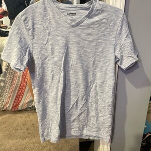 Express Men's Heathered Light Blue V-Neck Tee